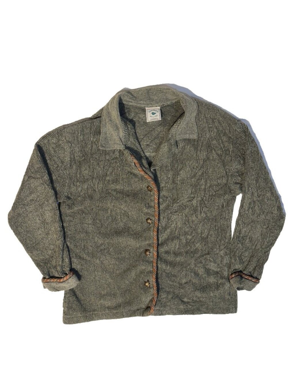 Green Brand Sansegal Recycled Moss Green Knit Jacket Womens Vintage Button Up